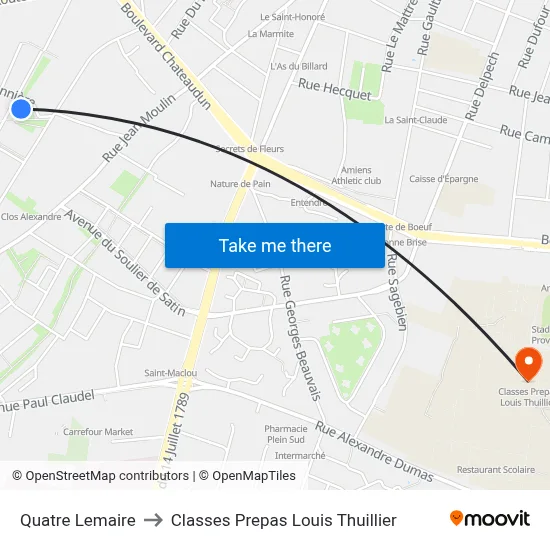 Quatre Lemaire to Classes Prepas Louis Thuillier map