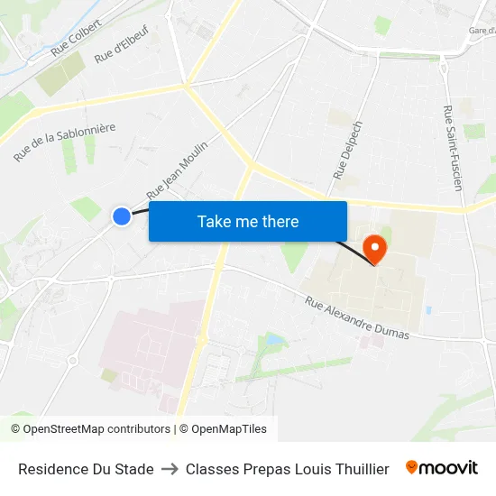 Residence Du Stade to Classes Prepas Louis Thuillier map