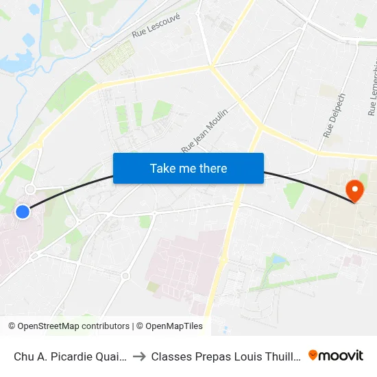 Chu A. Picardie Quai A to Classes Prepas Louis Thuillier map