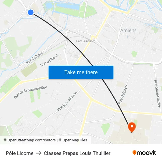Pôle Licorne to Classes Prepas Louis Thuillier map
