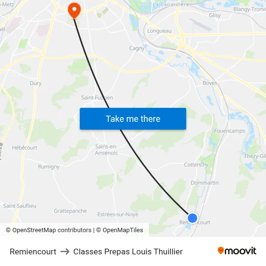 Remiencourt to Classes Prepas Louis Thuillier map