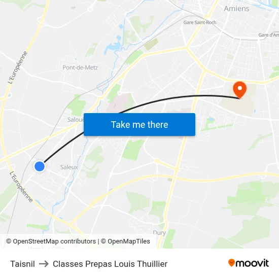 Taisnil to Classes Prepas Louis Thuillier map