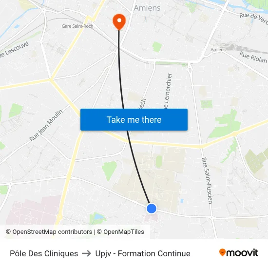 Pôle Des Cliniques to Upjv - Formation Continue map