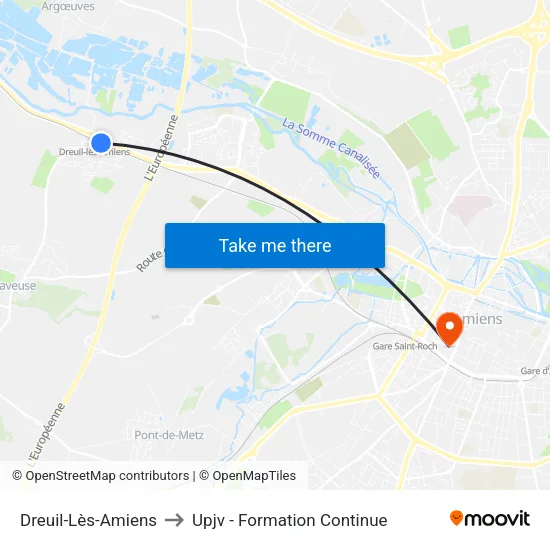Dreuil-Lès-Amiens to Upjv - Formation Continue map