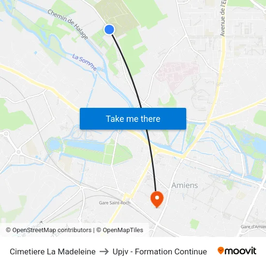Cimetiere La Madeleine to Upjv - Formation Continue map