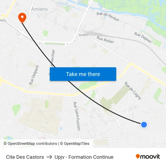 Cite Des Castors to Upjv - Formation Continue map