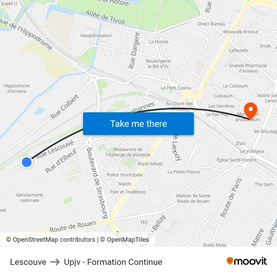 Lescouve to Upjv - Formation Continue map