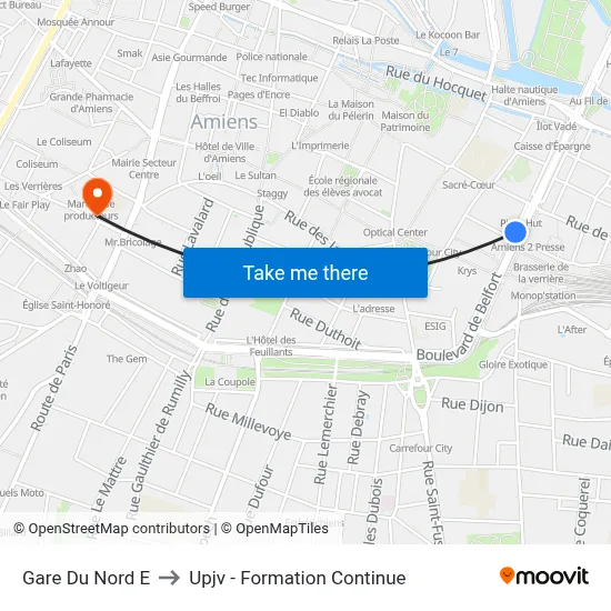 Gare Du Nord E to Upjv - Formation Continue map