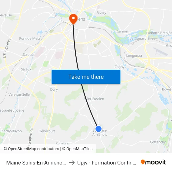 Mairie Sains-En-Amiénois to Upjv - Formation Continue map