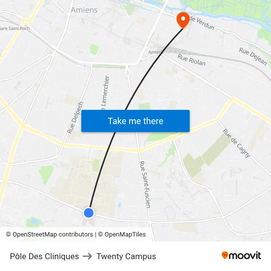 Pôle Des Cliniques to Twenty Campus map