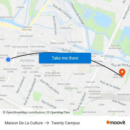 Maison De La Culture to Twenty Campus map