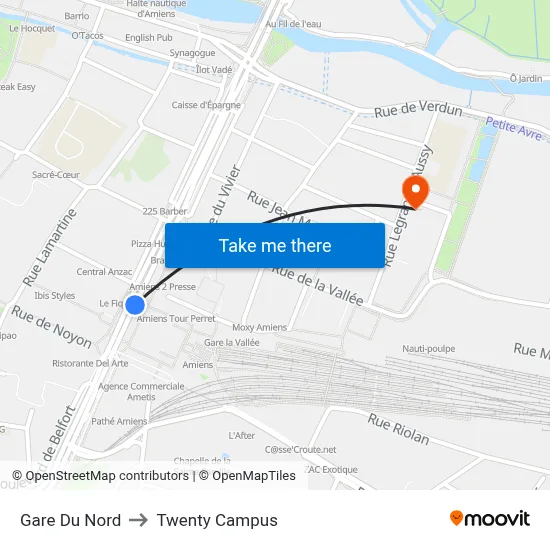Gare Du Nord to Twenty Campus map