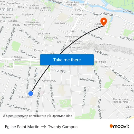Eglise Saint-Martin to Twenty Campus map