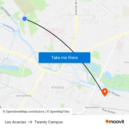Les Acacias to Twenty Campus map