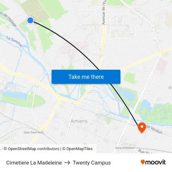 Cimetiere La Madeleine to Twenty Campus map