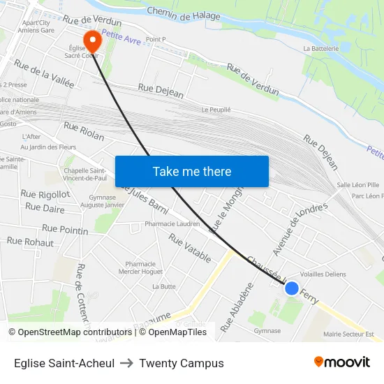 Eglise Saint-Acheul to Twenty Campus map