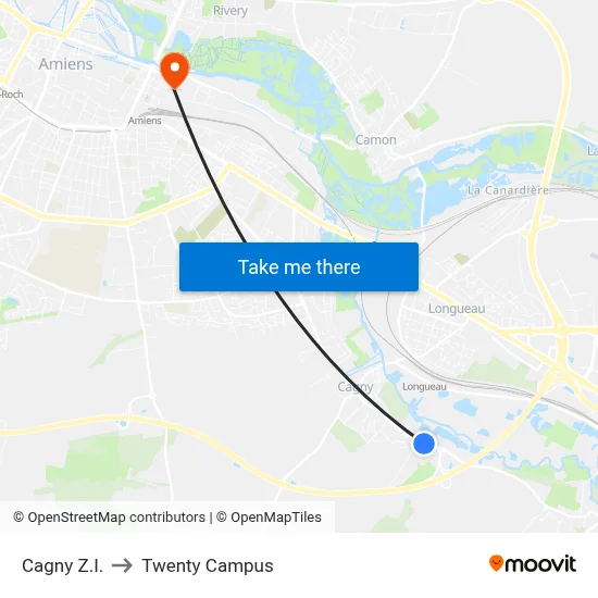 Cagny Z.I. to Twenty Campus map
