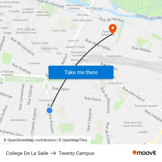 College De La Salle to Twenty Campus map