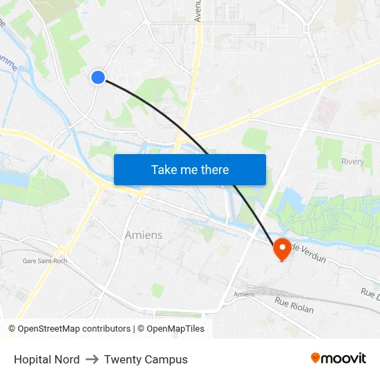 Hopital Nord to Twenty Campus map