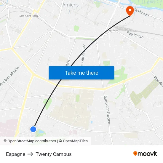 Espagne to Twenty Campus map