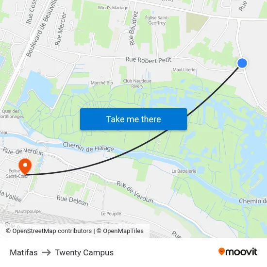 Matifas to Twenty Campus map