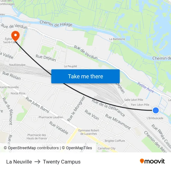 La Neuville to Twenty Campus map