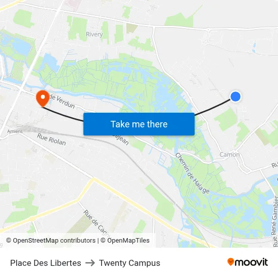 Place Des Libertes to Twenty Campus map