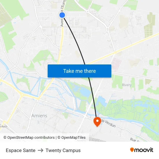 Espace Sante to Twenty Campus map