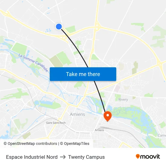 Espace Industriel Nord to Twenty Campus map
