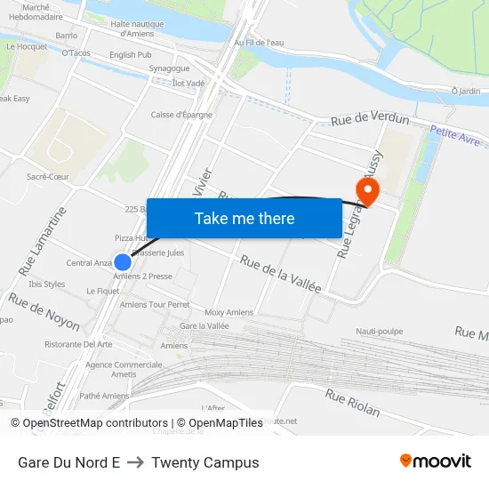 Gare Du Nord E to Twenty Campus map