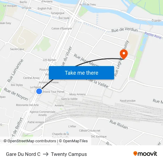 Gare Du Nord C to Twenty Campus map