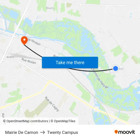 Mairie De Camon to Twenty Campus map