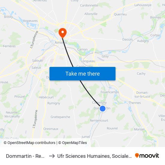 Dommartin - Remiencourt to Ufr Sciences Humaines, Sociales Et Philosophie map