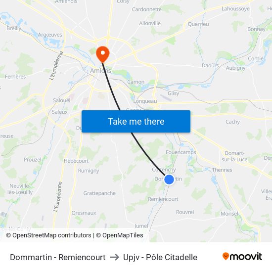 Dommartin - Remiencourt to Upjv - Pôle Citadelle map