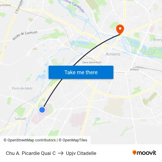 Chu A. Picardie Quai C to Upjv Citadelle map