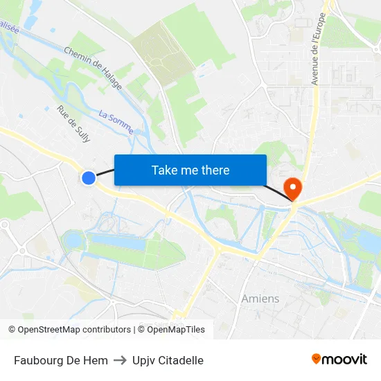 Faubourg De Hem to Upjv Citadelle map