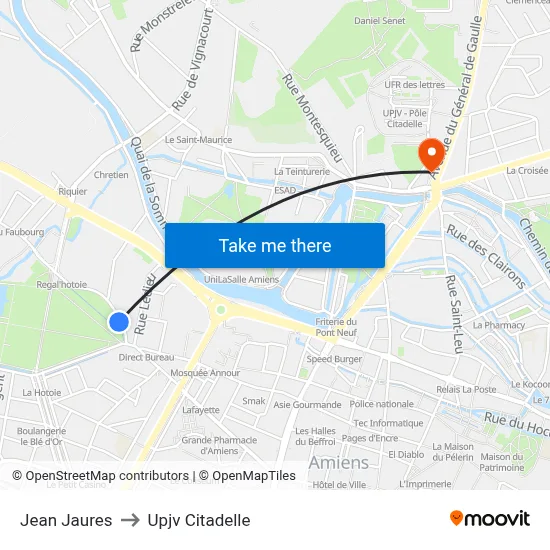 Jean Jaures to Upjv Citadelle map