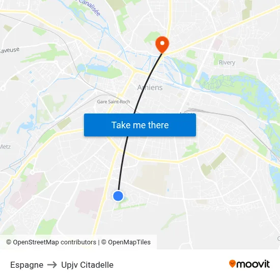 Espagne to Upjv Citadelle map
