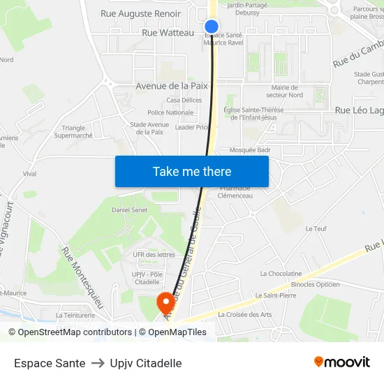 Espace Sante to Upjv Citadelle map