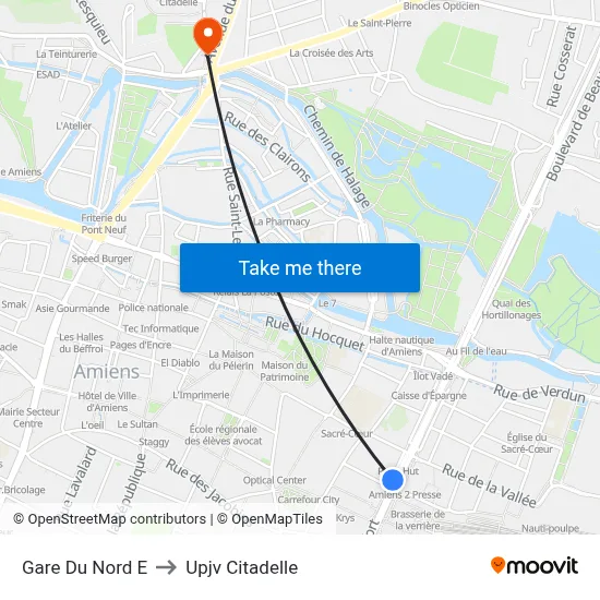 Gare Du Nord E to Upjv Citadelle map