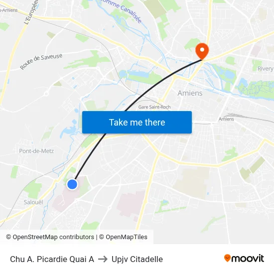 Chu A. Picardie Quai A to Upjv Citadelle map