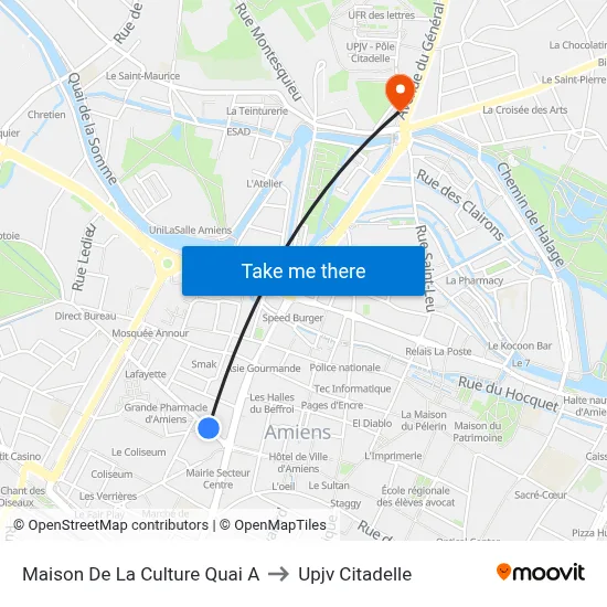 Maison De La Culture Quai A to Upjv Citadelle map