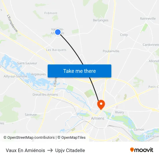 Vaux En Amiénois to Upjv Citadelle map