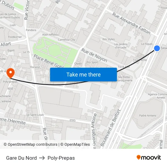 Gare Du Nord to Poly-Prepas map