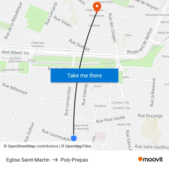 Eglise Saint-Martin to Poly-Prepas map