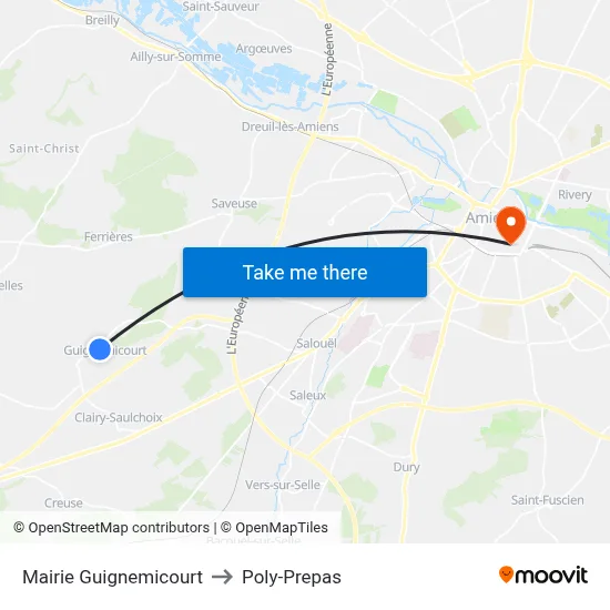 Mairie Guignemicourt to Poly-Prepas map