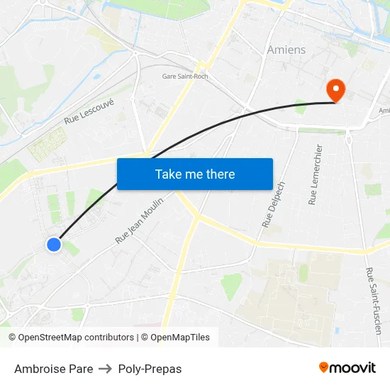 Ambroise Pare to Poly-Prepas map