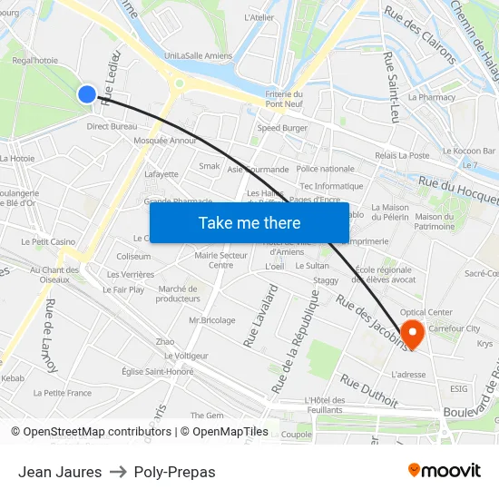 Jean Jaures to Poly-Prepas map