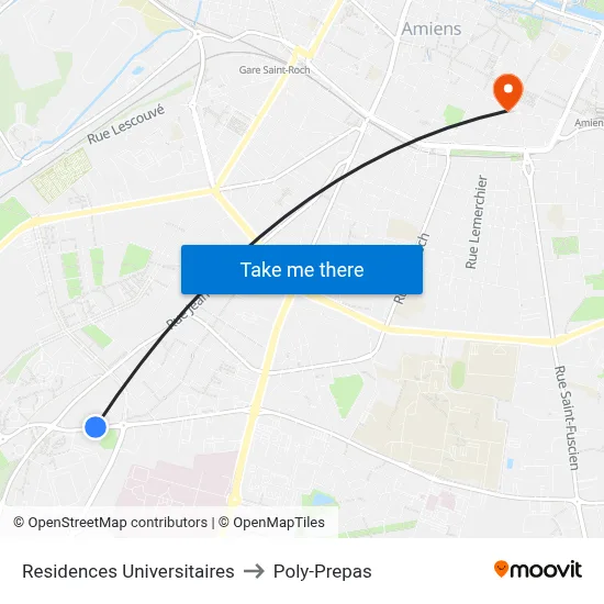 Residences Universitaires to Poly-Prepas map