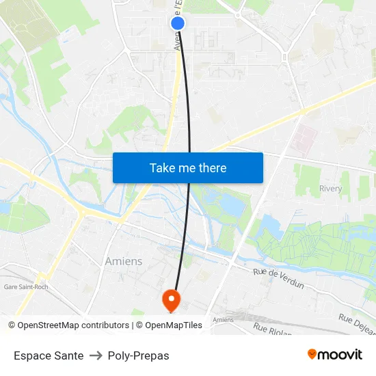 Espace Sante to Poly-Prepas map